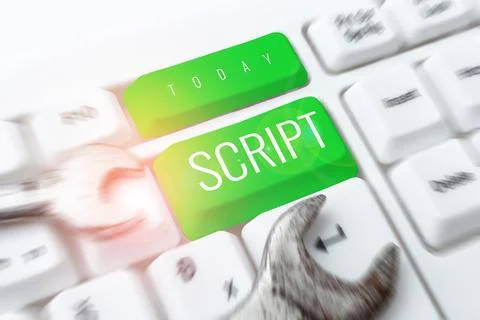 Hand writing sign Script. Word Written on handwriting as distinct from print Foto stock