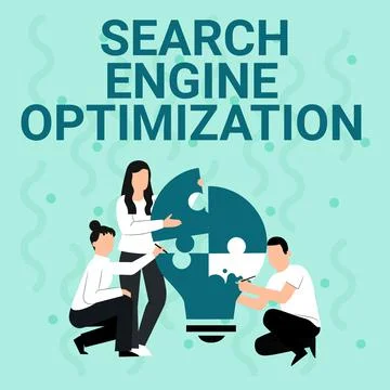 Hand writing sign Search Engine Optimization. Word for Increase of business Stock Illustration