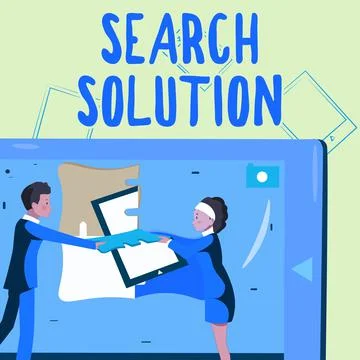 Hand writing sign Search Solution. Business idea an action or process of finding 스톡 일러스트