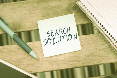 Hand writing sign Search Solution. Concept meaning finding the appropriate Stock Photos