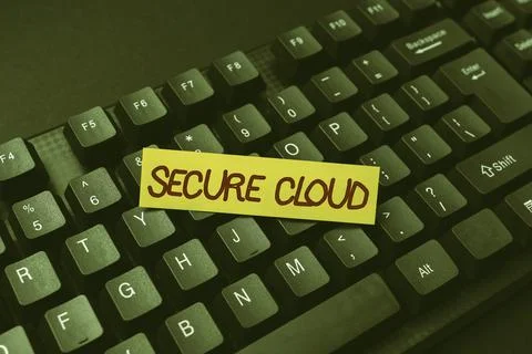 Hand writing sign Secure Cloud. Concept meaning Protect the stored information Stock Photos