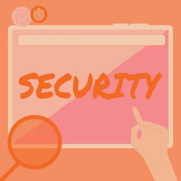 Hand writing sign Security. Concept meaning The state of feeling safe stable and Illustration