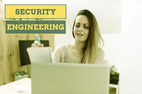Hand writing sign Security Engineering. Business idea focus on the security Foto stock