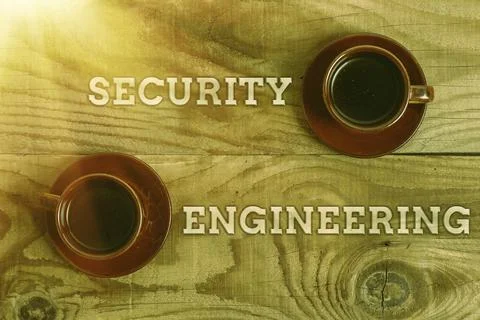 Hand writing sign Security Engineering. Word Written on focus on the security Foto stock