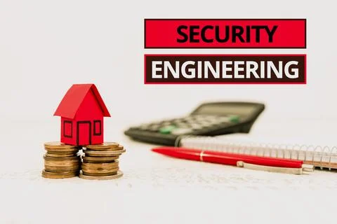 Hand writing sign Security Engineering. Internet Concept focus on the security 스톡 사진