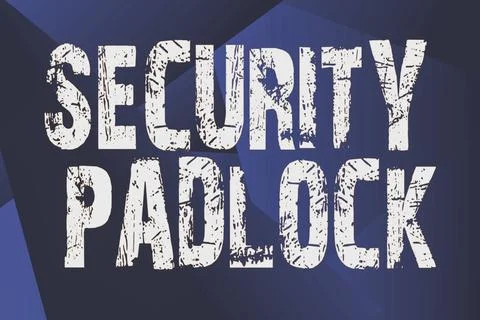 Hand writing sign Security Padlock. Business showcase hardened steel body and Illustrazione stock