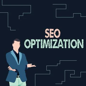 Hand writing sign Seo Optimization. Conceptual photo process of affecting online Illustrazione stock