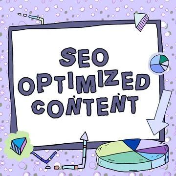 Hand writing sign Seo Optimized Content. Word Written on Making website pages イラスト素材