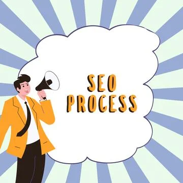 Hand writing sign Seo Process. Business concept steps of increasing the quality Stock Illustration
