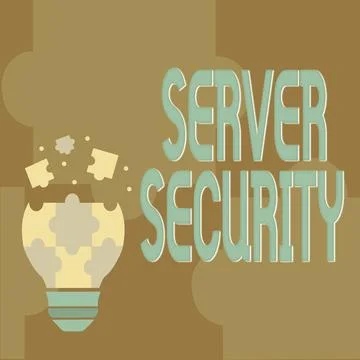 Hand writing sign Server Security. Word for web server that guarantees secure Illustrazione stock