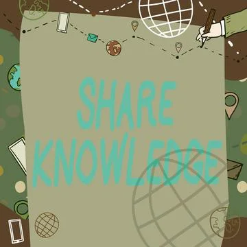 Hand writing sign Share Knowledge. Business approach teaching others what I Stock Illustration