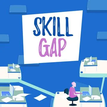 Hand writing sign Skill Gap. Business idea Refering to a person s is weakness or Stock Illustration