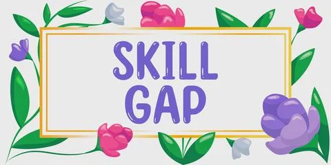 Hand writing sign Skill Gap. Conceptual photo Refering to a person's weakness or Stock Illustration