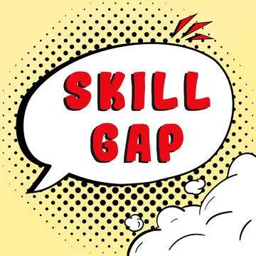 Hand writing sign Skill Gap. Internet Concept Refering to a person's weakness or Stock Illustration