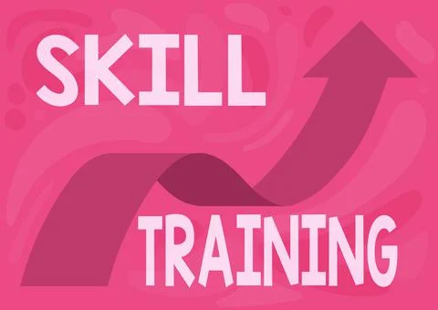 Hand writing sign Skill Training. Word for designed to gain and enhance the Stock Illustration