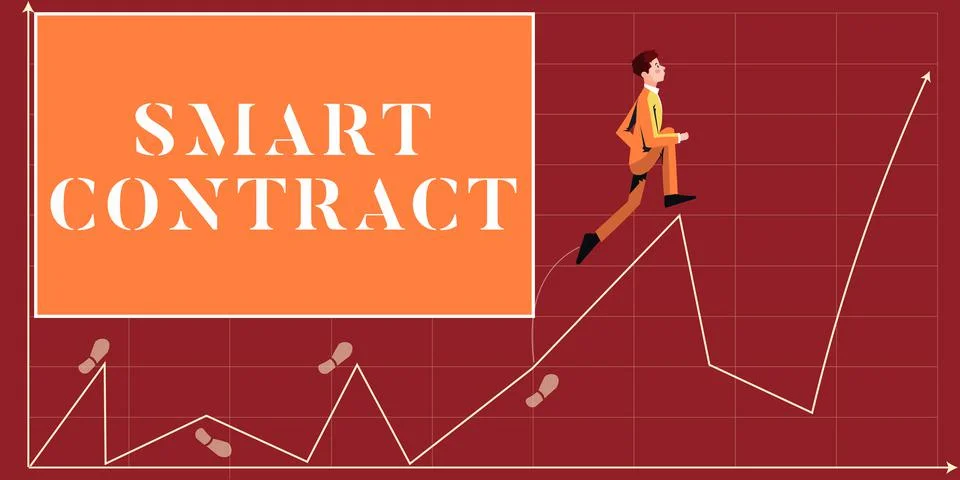 Hand writing sign Smart Contract. Word for digital agreement to control the Ilustração Stock
