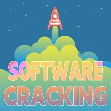 Hand writing sign Software Cracking. Business idea modification of software to Stock-Illustration