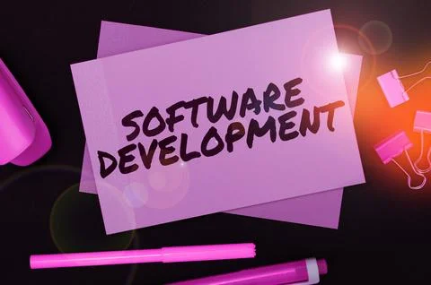 Hand writing sign Software Development. Word Written on software is created 写真素材