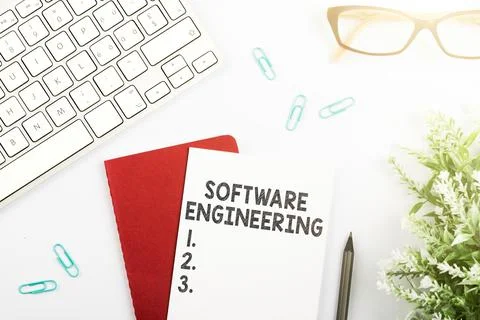 Hand writing sign Software Engineering. Business showcase Program Development 스톡 사진