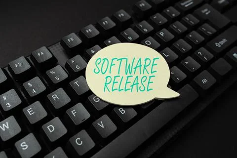 Hand writing sign Software Release. Business concept sum of stages of Foto stock