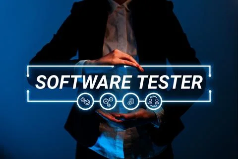 Hand writing sign Software Tester. Business idea implemented to protect software Foto stock