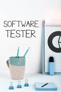 Hand writing sign Software Tester. Word for implemented to protect software Foto stock