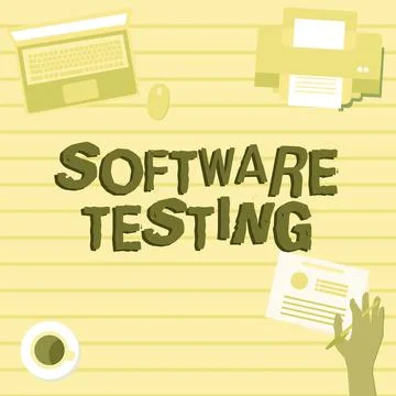 Hand writing sign Software Testing. Business overview investigation provide Stock Illustration