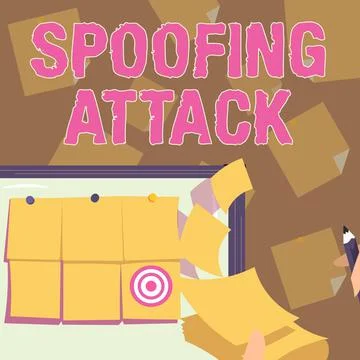 Hand writing sign Spoofing Attack. Conceptual photo impersonation of a user Stock Illustration