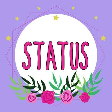 Hand writing sign Status. Business overview situation at a particular time Stock Illustration