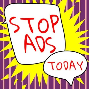Hand writing sign Stop Ads. Business overview program that will remove different Stock-Illustration