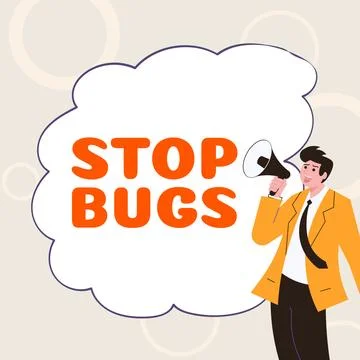 Hand writing sign Stop Bugs. Business overview Get rid an insect or similar Stock Illustration