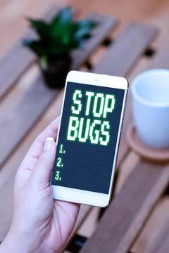 Hand writing sign Stop Bugs. Word for Get rid an insect or similar small 스톡 사진