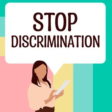 Hand writing sign Stop Discrimination. Word Written on Prevent Illegal イラスト素材