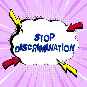 Hand writing sign Stop Discrimination. Business overview Prevent Illegal イラスト素材