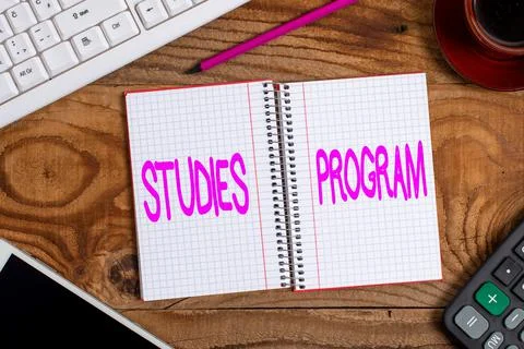 Hand writing sign Studies Program. Conceptual photo Platform help move you Stockfoto's
