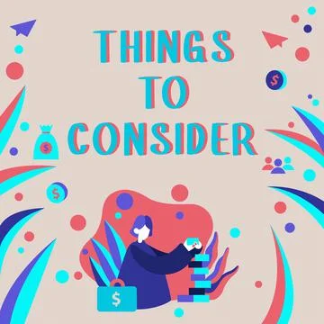 Hand writing sign Things To Consider. Business concept list to check or do it Stock Illustration