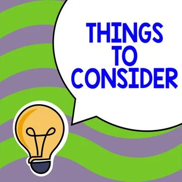 Hand writing sign Things To Consider. Business idea list to check or do it Stock Illustration