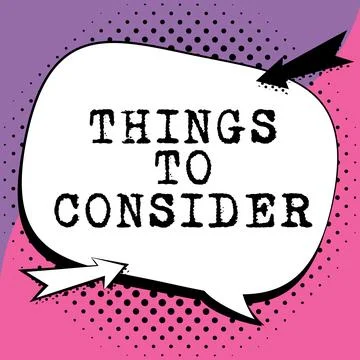 Hand writing sign Things To Consider. Business concept list to check or do it Stock Illustration