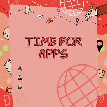 Hand writing sign Time For Apps. Conceptual photo make use of application or Illustrazione stock