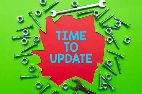 Hand writing sign Time To Update. Business approach System software update for Foto stock