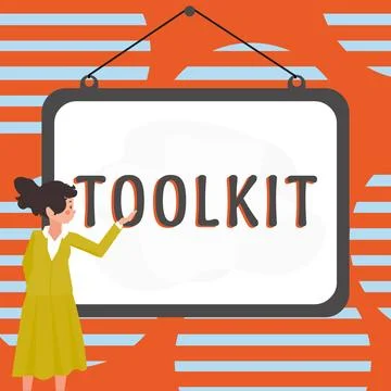 Hand writing sign Toolkit. Internet Concept set of tools kept in a bag or box Ilustración de archivo