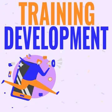 Hand writing sign Training Development. Conceptual photo Learn and Expand skills Illustrazione stock