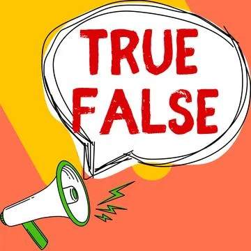 Hand writing sign True False. Word for a test consisting of a series of Stock Illustration