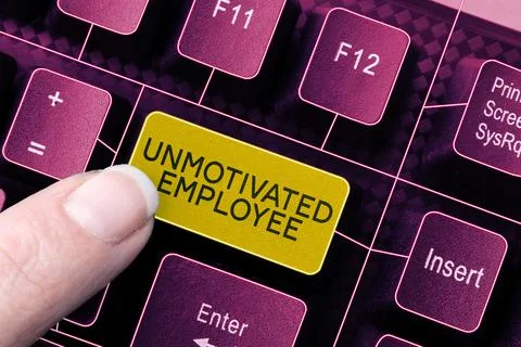 Hand writing sign Unmotivated Employee. Business concept very low self esteem Stock Photos