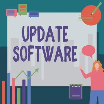 Hand writing sign Update Software. Business overview replacing program with a Illustrazione stock