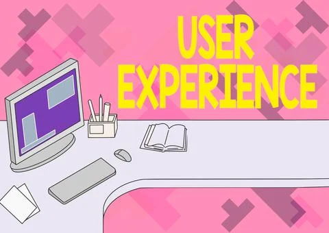 Hand writing sign User Experience. Business approach using website especially in Illustrazione stock