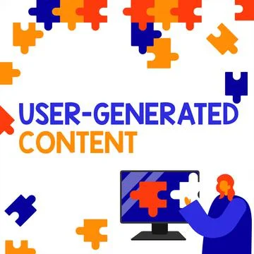 Hand writing sign User Generated Content. Business overview Images videos text Stock Illustration
