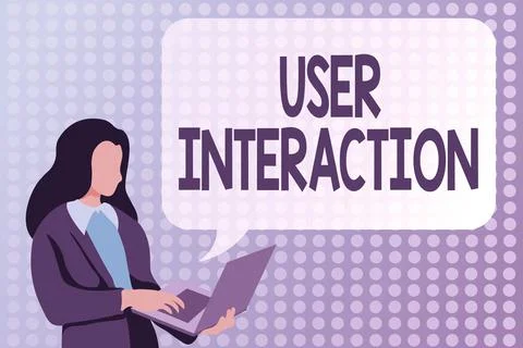 Hand writing sign User Interaction. Business showcase the conduit between human Stock Illustration