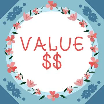 Hand writing sign Value Dolar. Business concept the worth of the process id of Stock Illustration