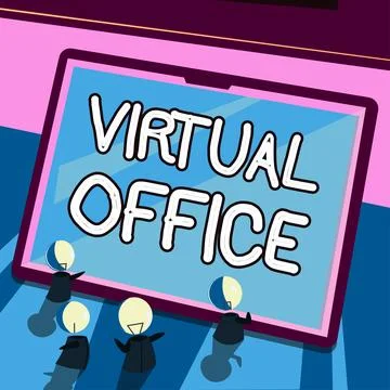 Hand writing sign Virtual Office. Business idea Mobile work-environment equipped Stock Illustration